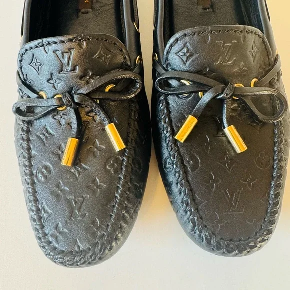 NWOT Louis Vuitton Black Monogram Loafers with Gold Accents - Picture 5 of 16